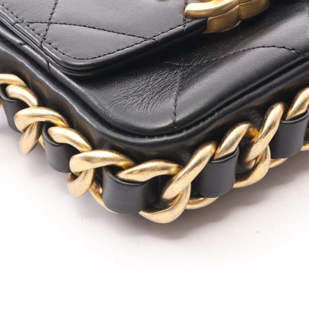 Chanel Shoulder Bag Quilted Chain Around Black Lambskin Mini Flap — view 6