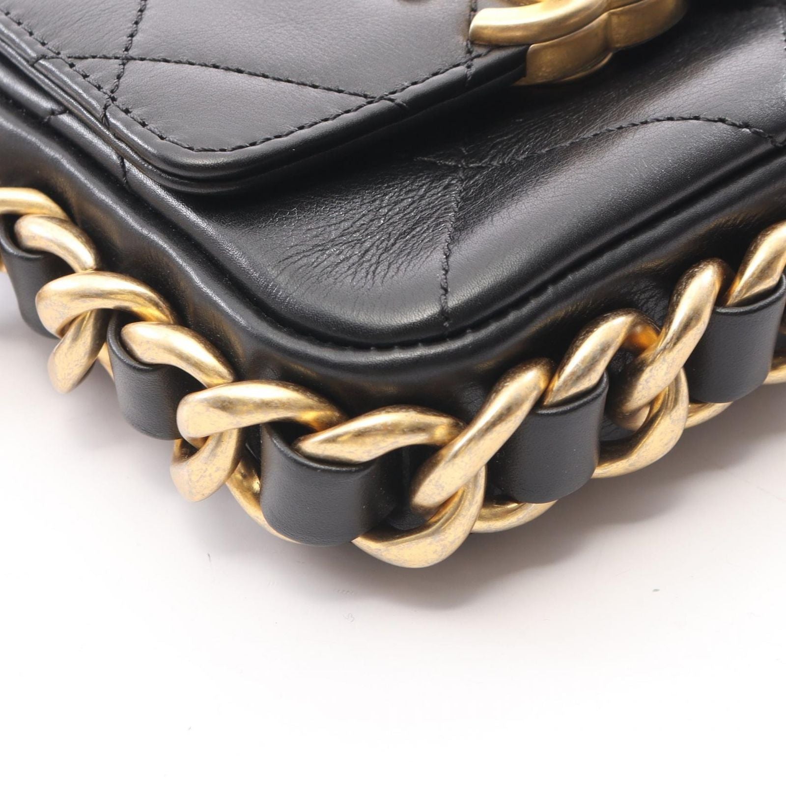 Chanel Shoulder Bag Quilted Chain Around Black Lambskin Mini Flap — view 6