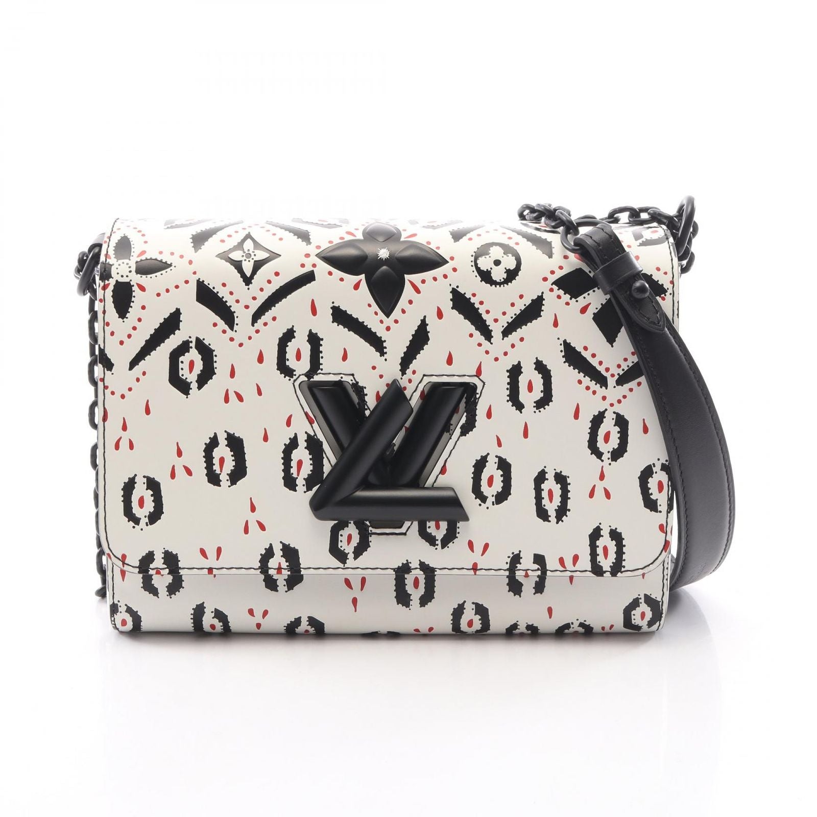 Louis Vuitton Shoulder Bag Twist MM White Black Leather