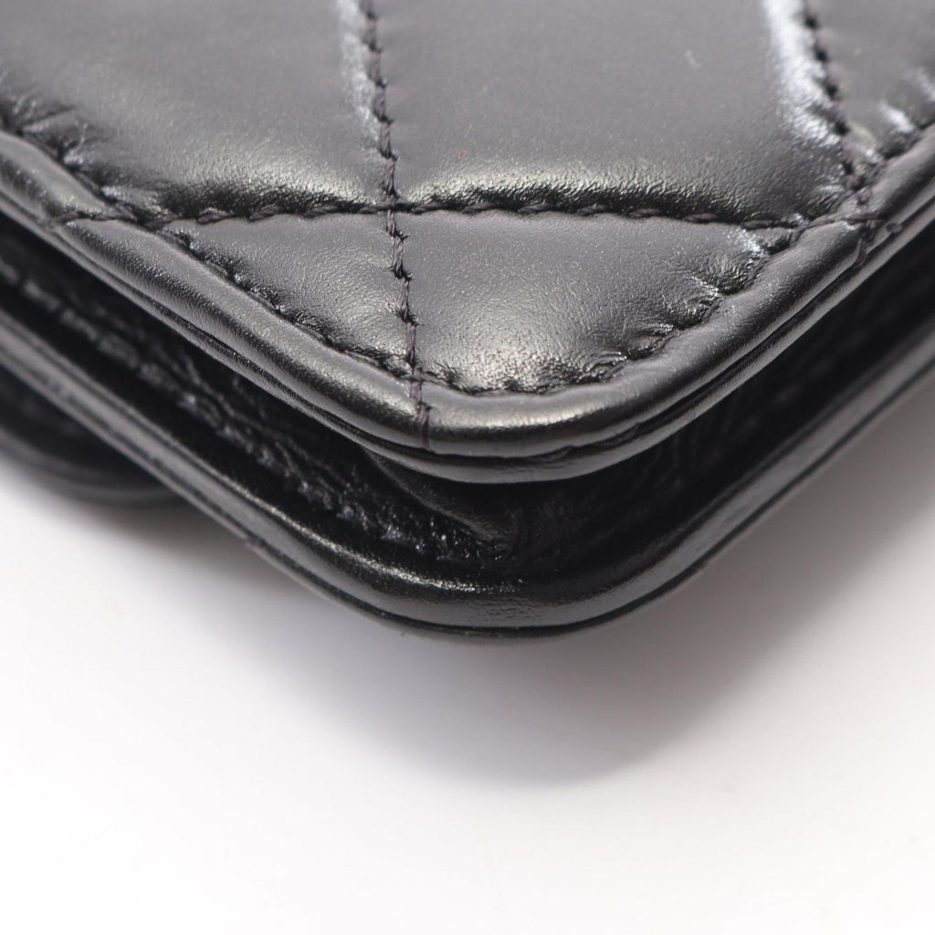 Chanel Shoulder Bag Quilted Pearl Chain Black Lambskin Wallet — view 8
