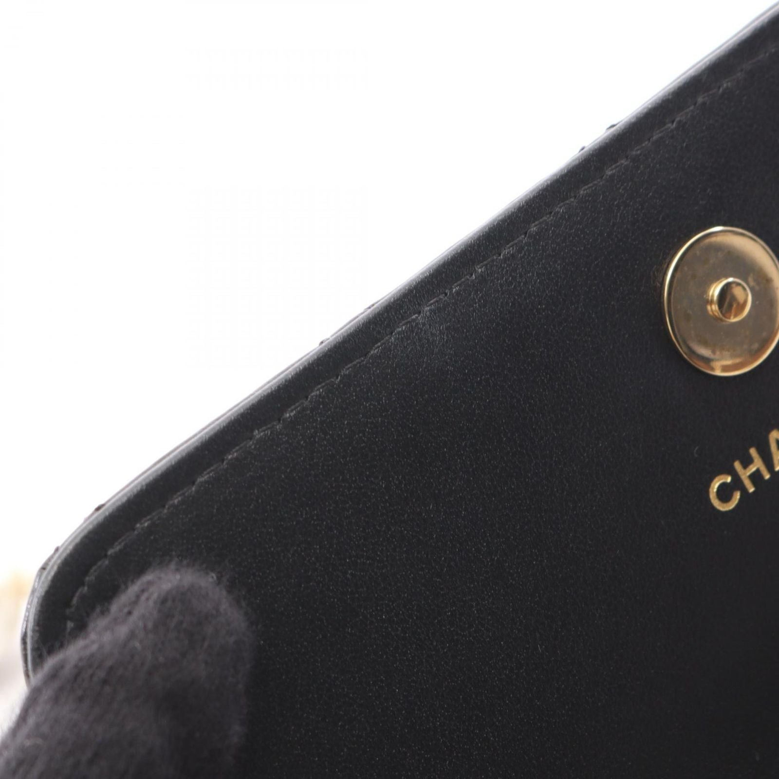 Chanel Shoulder Bag Quilted Pearl Chain Black Lambskin Wallet — view 6