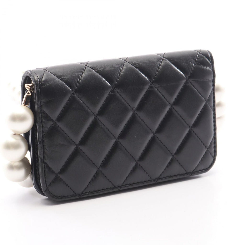 Chanel Shoulder Bag Quilted Pearl Chain Black Lambskin Wallet — view 2