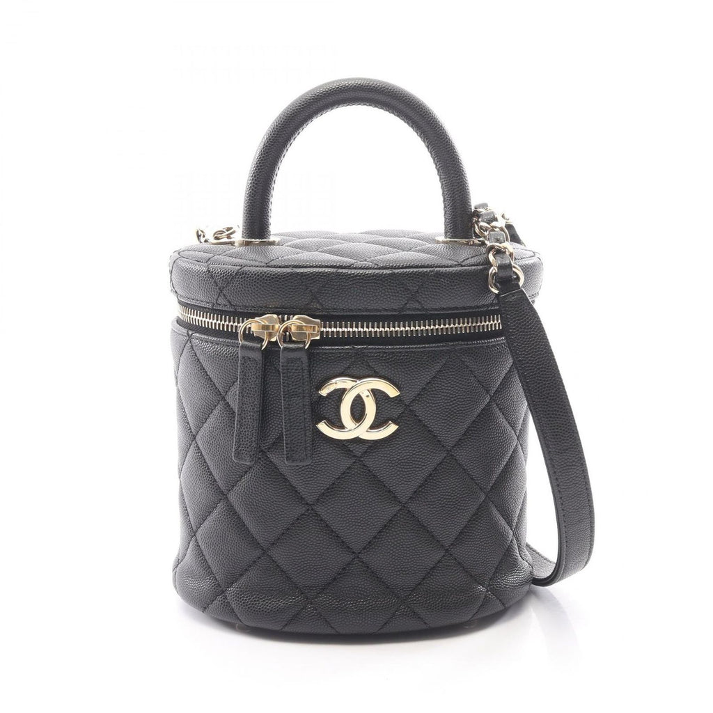 Chanel Handbag Quilted 2-Way Black Caviar Leather Vanity Chain