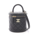 Chanel Handbag Quilted 2-Way Black Caviar Leather Vanity Chain