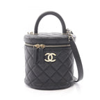 Chanel Handbag Quilted 2-Way Black Caviar Leather Vanity Chain