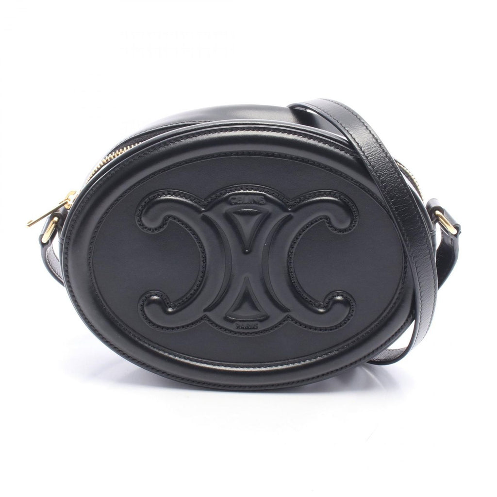 Celine Shoulder Bag Cuill Triomphe Oval Black Leather