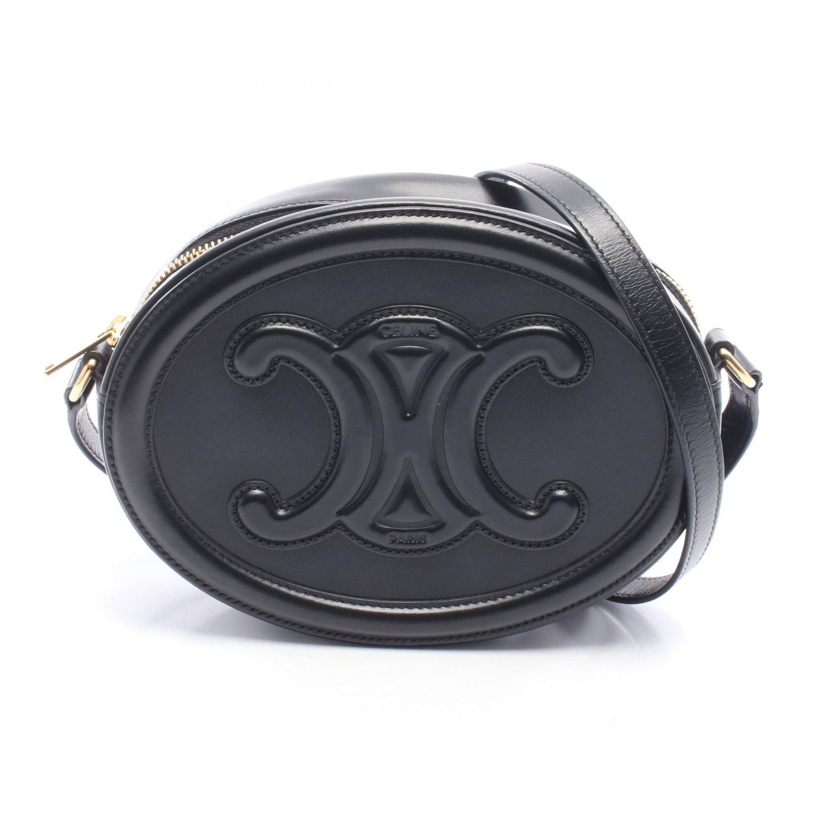 Celine Shoulder Bag Cuill Triomphe Oval Black Leather