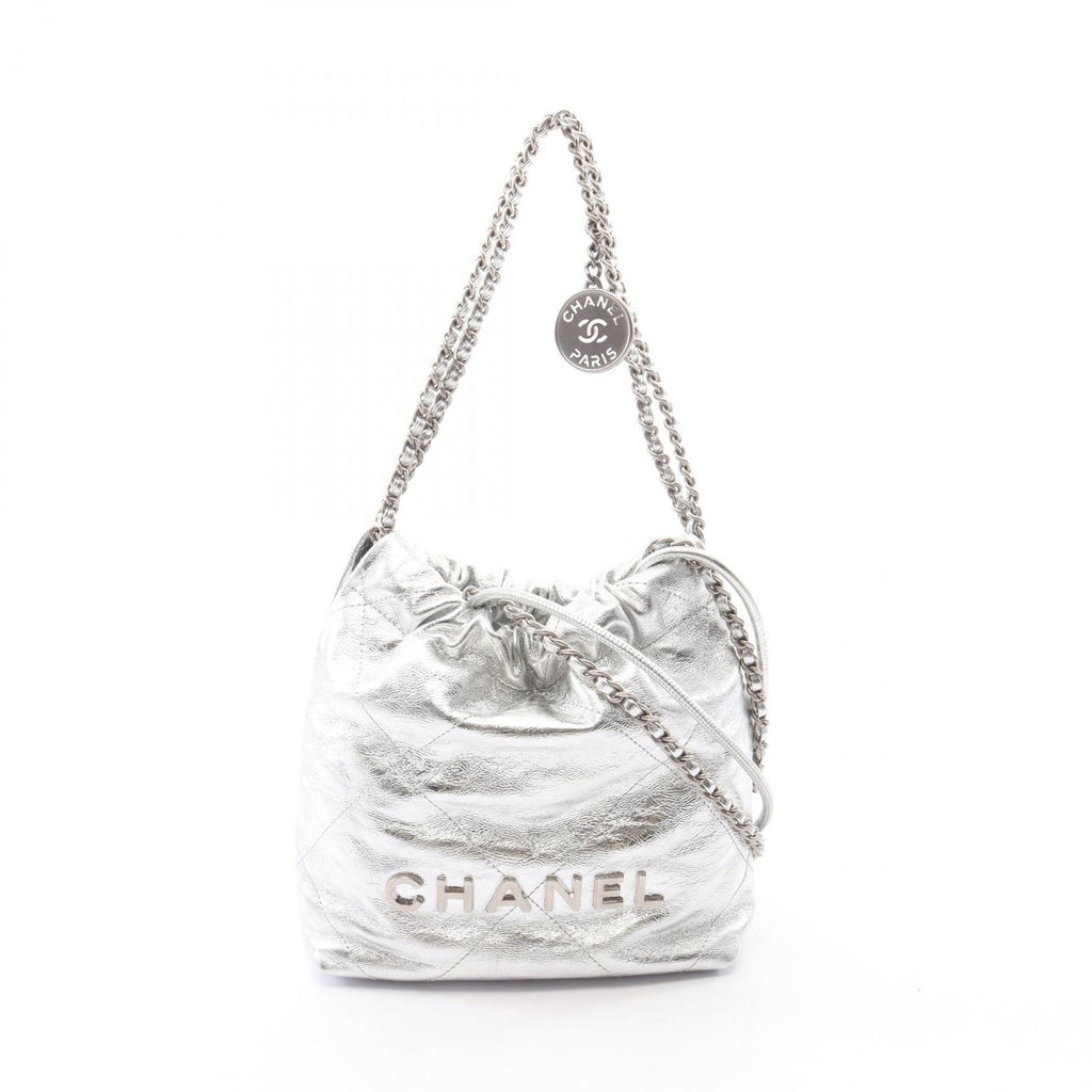 Chanel Shoulder Bag 22 Mini 2-Way Silver Leather 22 Quilted Chain