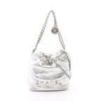 Chanel Shoulder Bag 22 Mini 2-Way Silver Leather 22 Quilted Chain