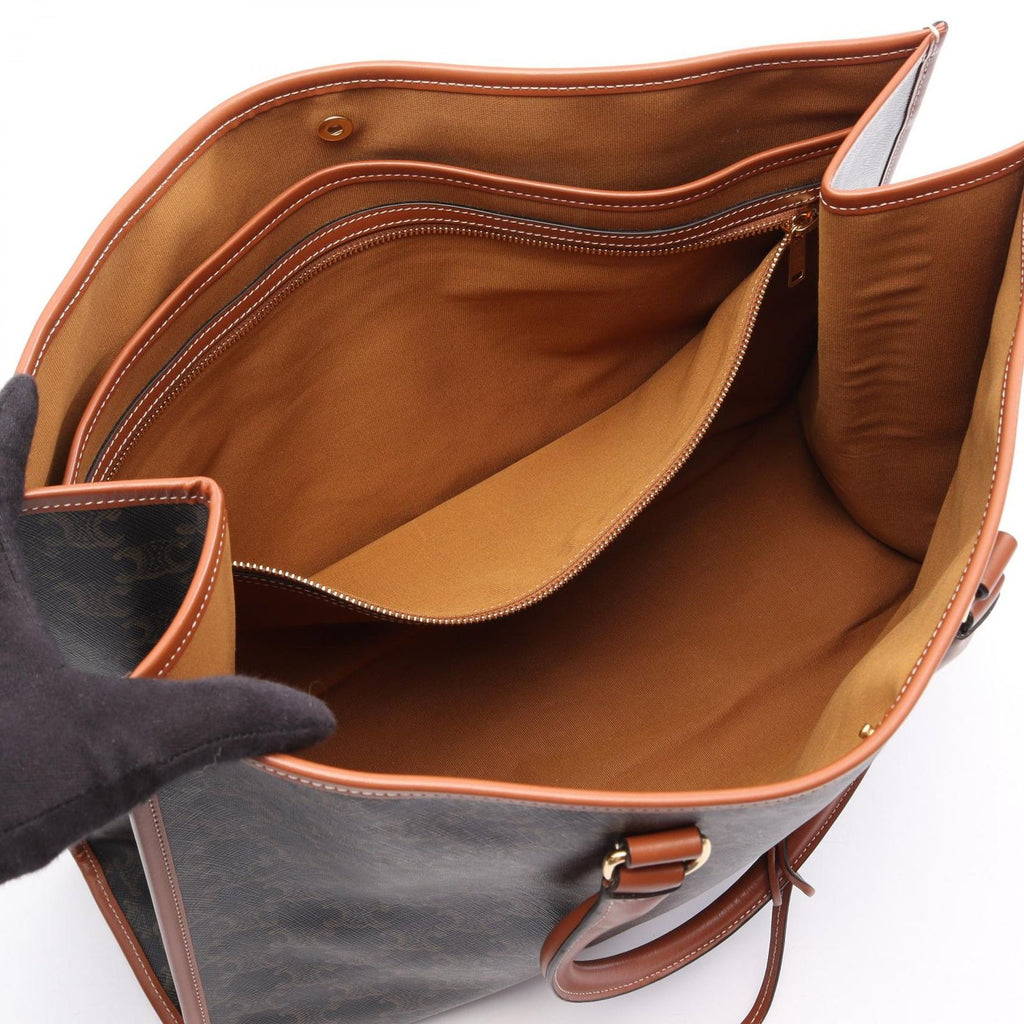 Celine Tote Bag Horizontal Cabas Triomphe Brown Black Canvas Leather — view 3