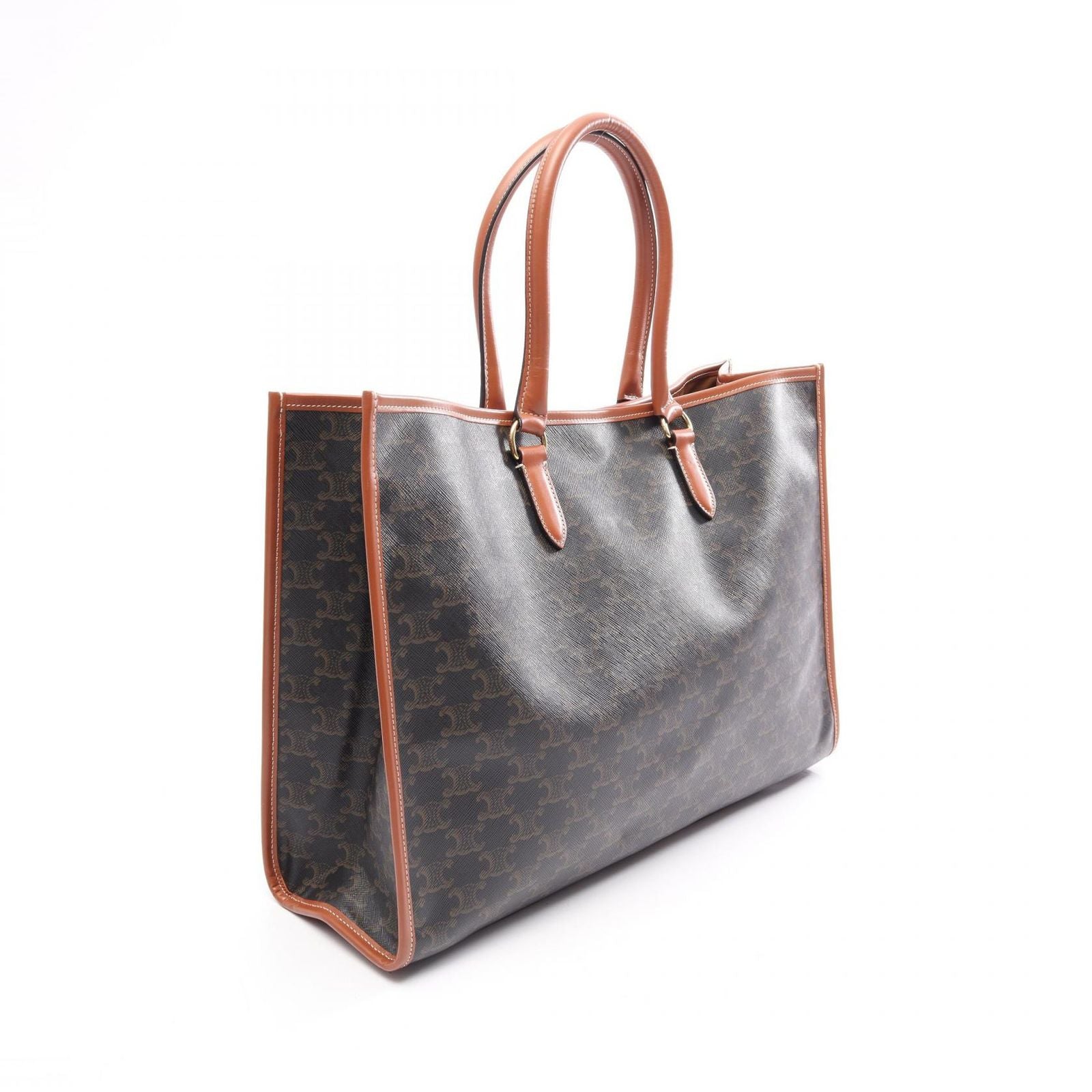 Celine Tote Bag Horizontal Cabas Triomphe Brown Black Canvas Leather — view 2