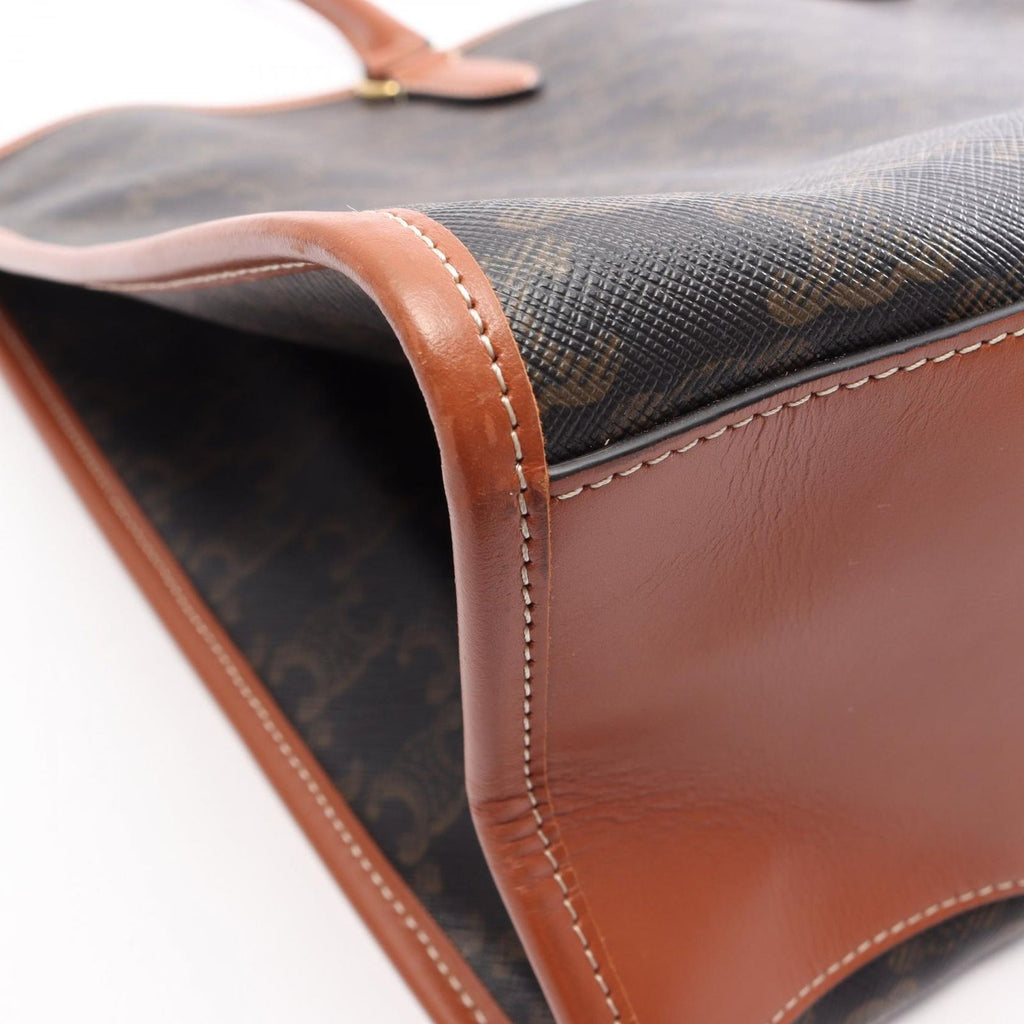 Celine Tote Bag Horizontal Cabas Triomphe Brown Black Canvas Leather — view 7