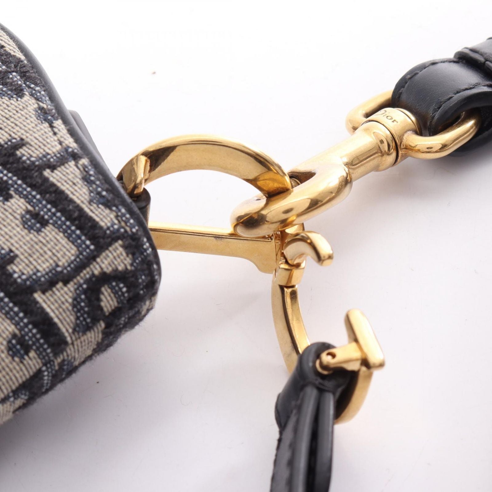 Dior Handbag Saddle Bag Mini Oblique Jacquard 2-Way Ivory Navy Canvas Leather — view 7