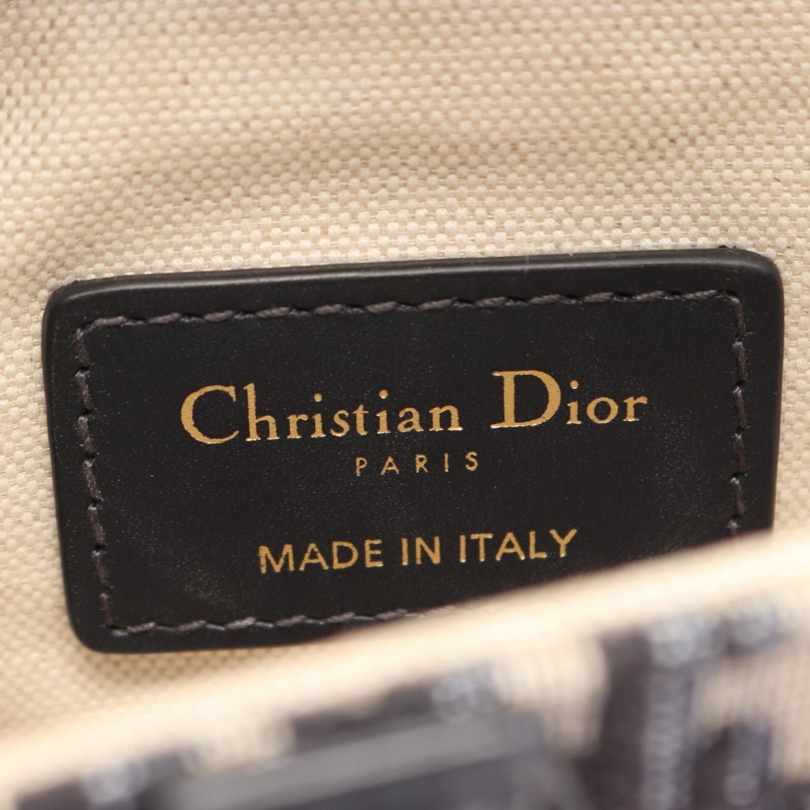 Dior Handbag Saddle Bag Mini Oblique Jacquard 2-Way Ivory Navy Canvas Leather — view 4