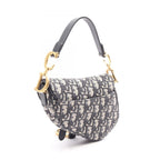 Dior Handbag Saddle Bag Mini Oblique Jacquard 2-Way Ivory Navy Canvas Leather — view 2
