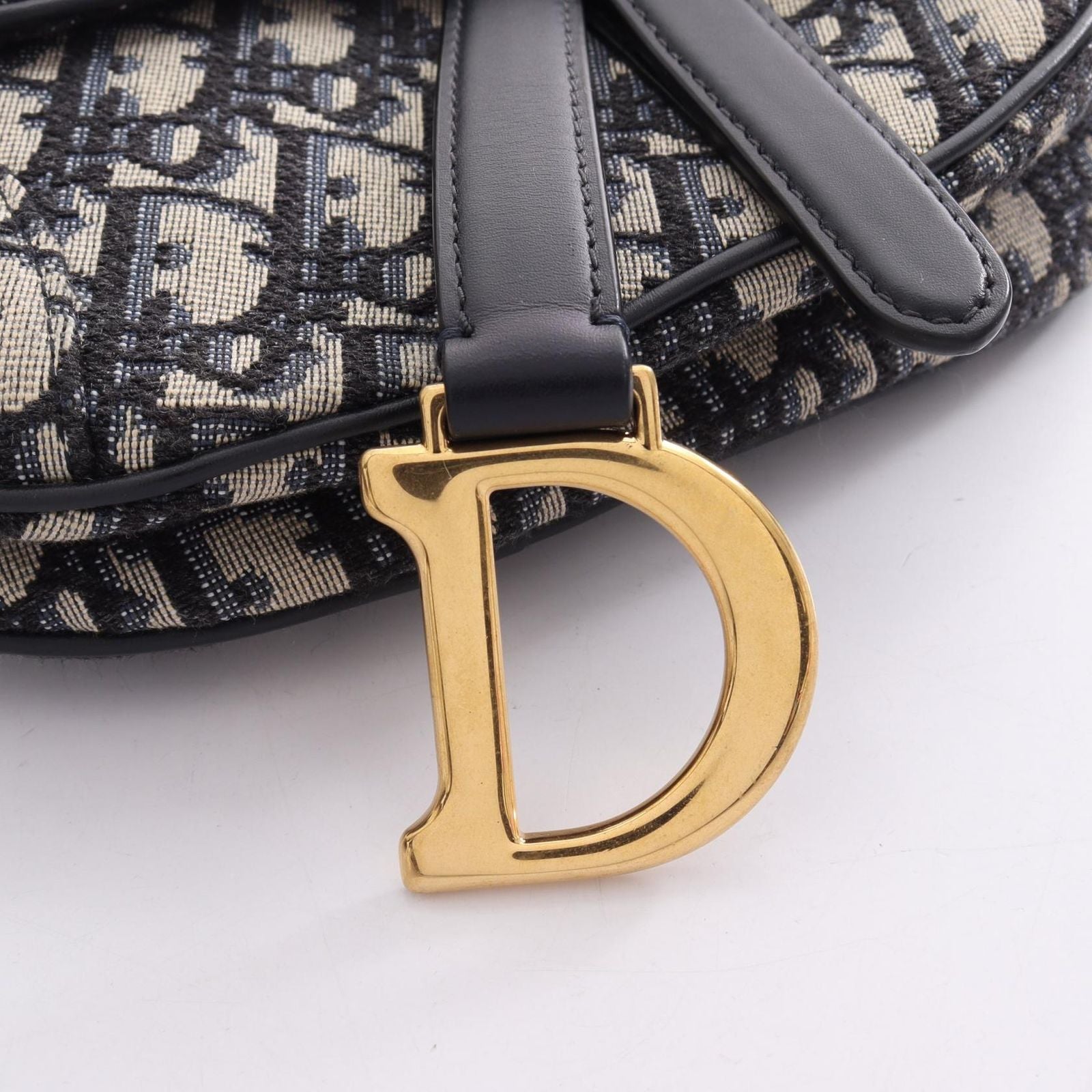 Dior Handbag Saddle Bag Mini Oblique Jacquard 2-Way Ivory Navy Canvas Leather — view 5
