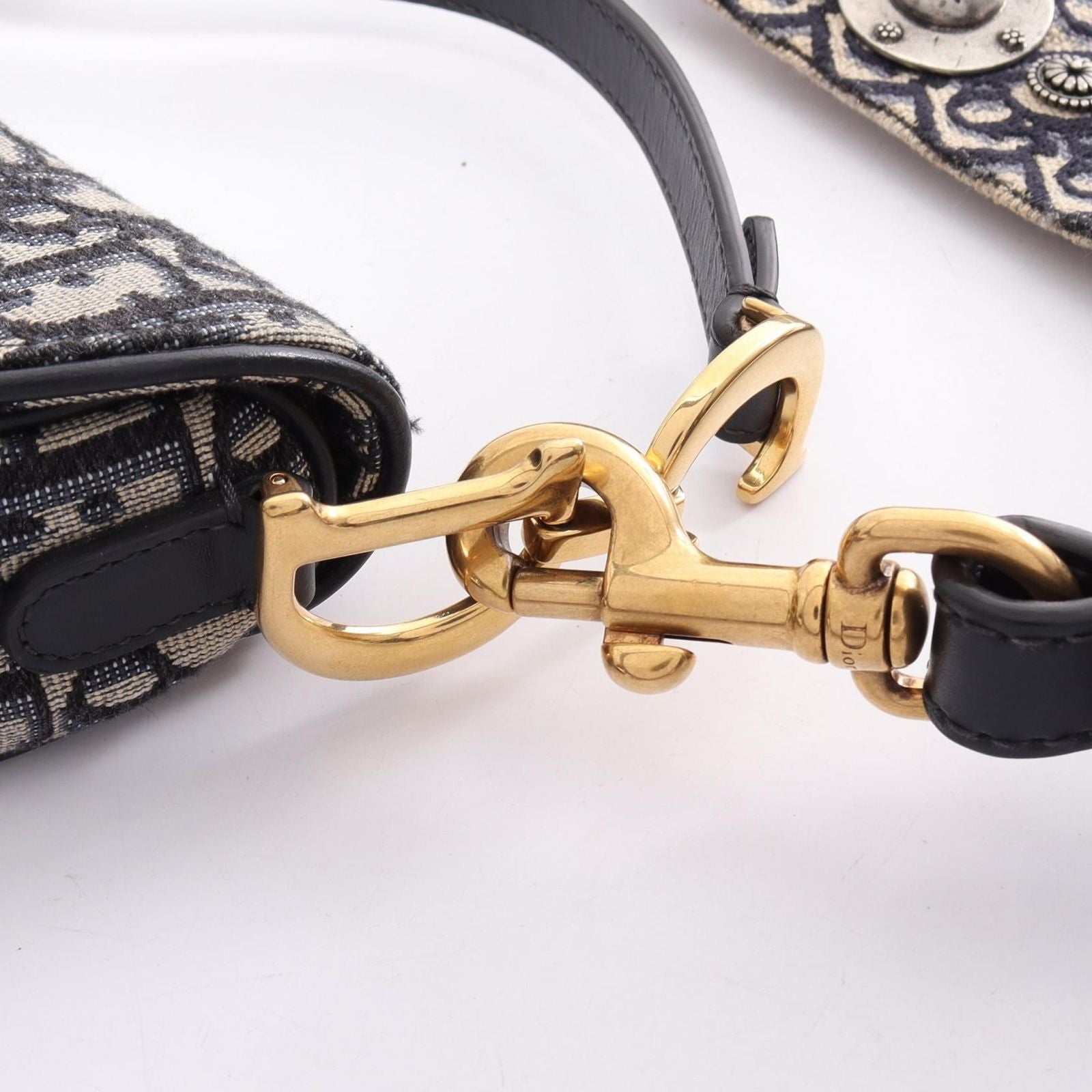Dior Handbag Saddle Bag Mini Oblique Jacquard 2-Way Ivory Navy Canvas Leather — view 6