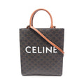 Celine Tote Bag Small Vertical Cabas Triomphe 2-Way Brown Black White Canvas Leather