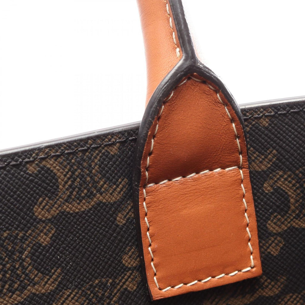 Celine Tote Bag Small Vertical Cabas Triomphe 2-Way Brown Black White Canvas Leather — view 6