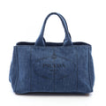 Prada Tote Bag Denim Canapa Blue Black