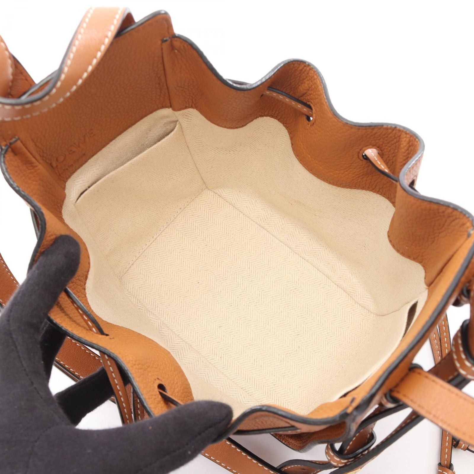 Loewe Hammock Drawstring Bag Mini 2-Way Brown Leather Bag — view 3