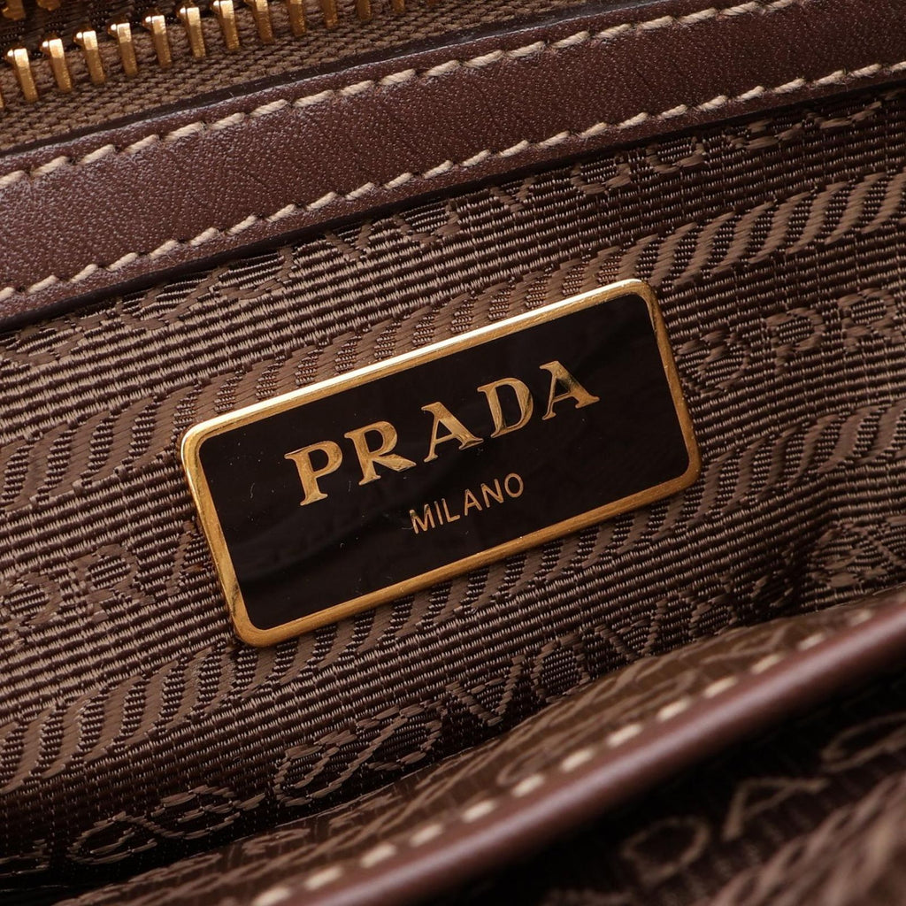 Prada Logo Jacquard 2-Way Beige Brown Canvas Leather Handbag — view 4