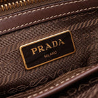 Prada Logo Jacquard 2-Way Beige Brown Canvas Leather Handbag — view 4