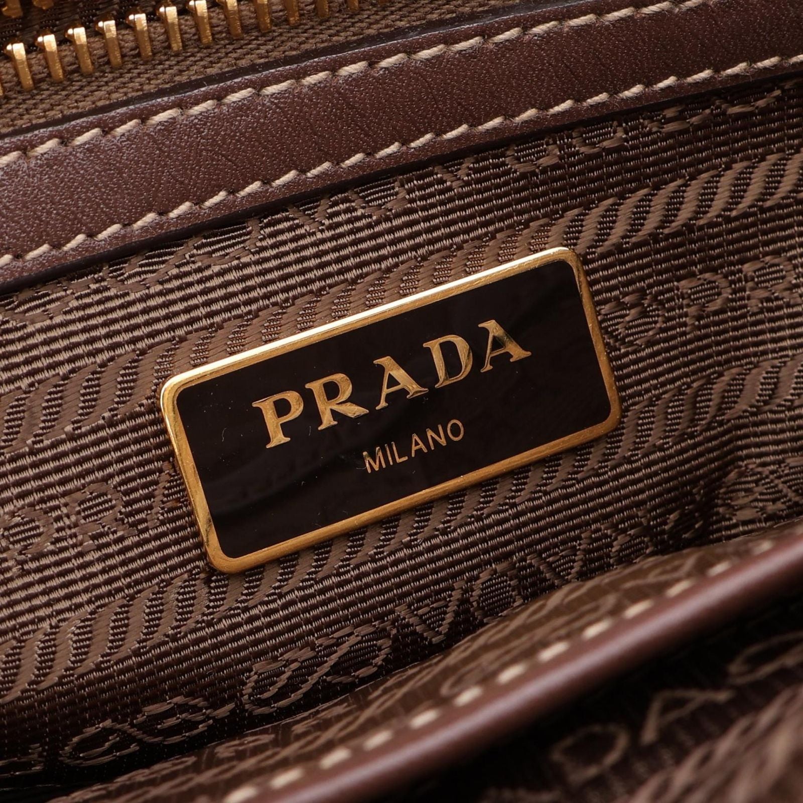 Prada Logo Jacquard 2-Way Beige Brown Canvas Leather Handbag — view 4