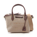 Prada Logo Jacquard 2-Way Beige Brown Canvas Leather Handbag