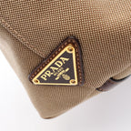 Prada Logo Jacquard 2-Way Beige Brown Canvas Leather Handbag — view 5