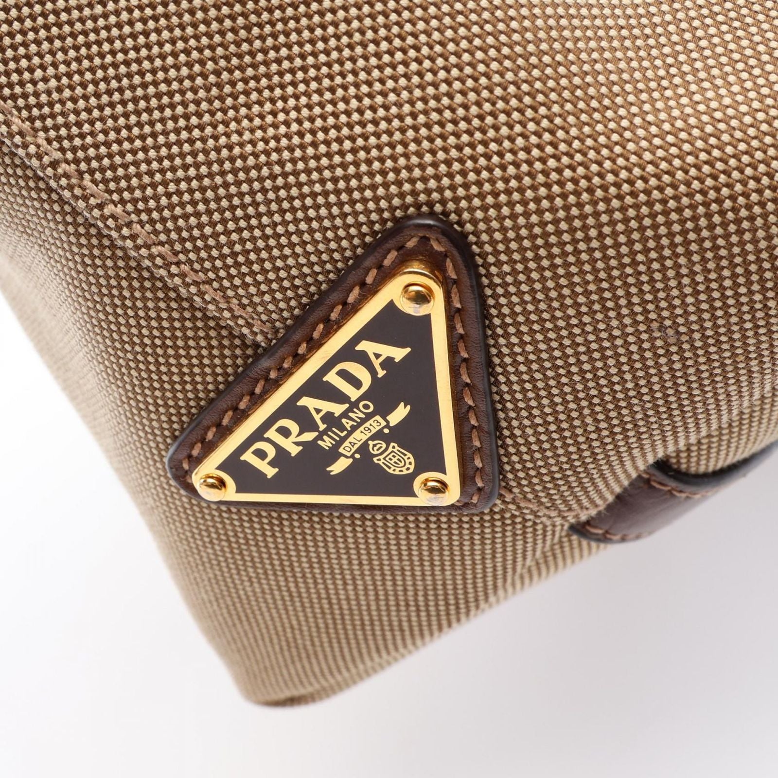 Prada Logo Jacquard 2-Way Beige Brown Canvas Leather Handbag — view 5