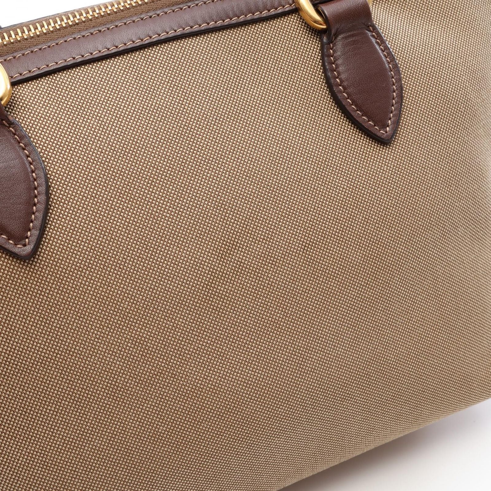 Prada Logo Jacquard 2-Way Beige Brown Canvas Leather Handbag — view 6
