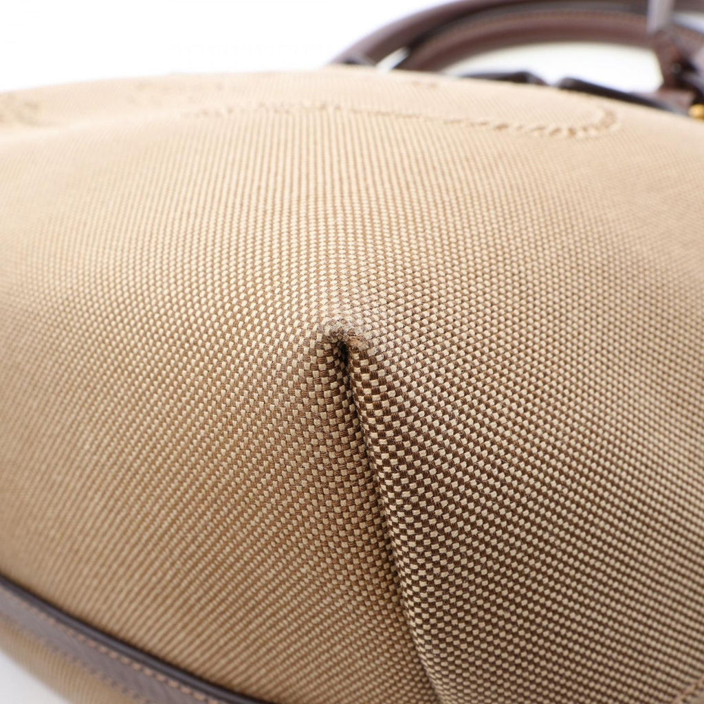 Prada Logo Jacquard 2-Way Beige Brown Canvas Leather Handbag — view 7