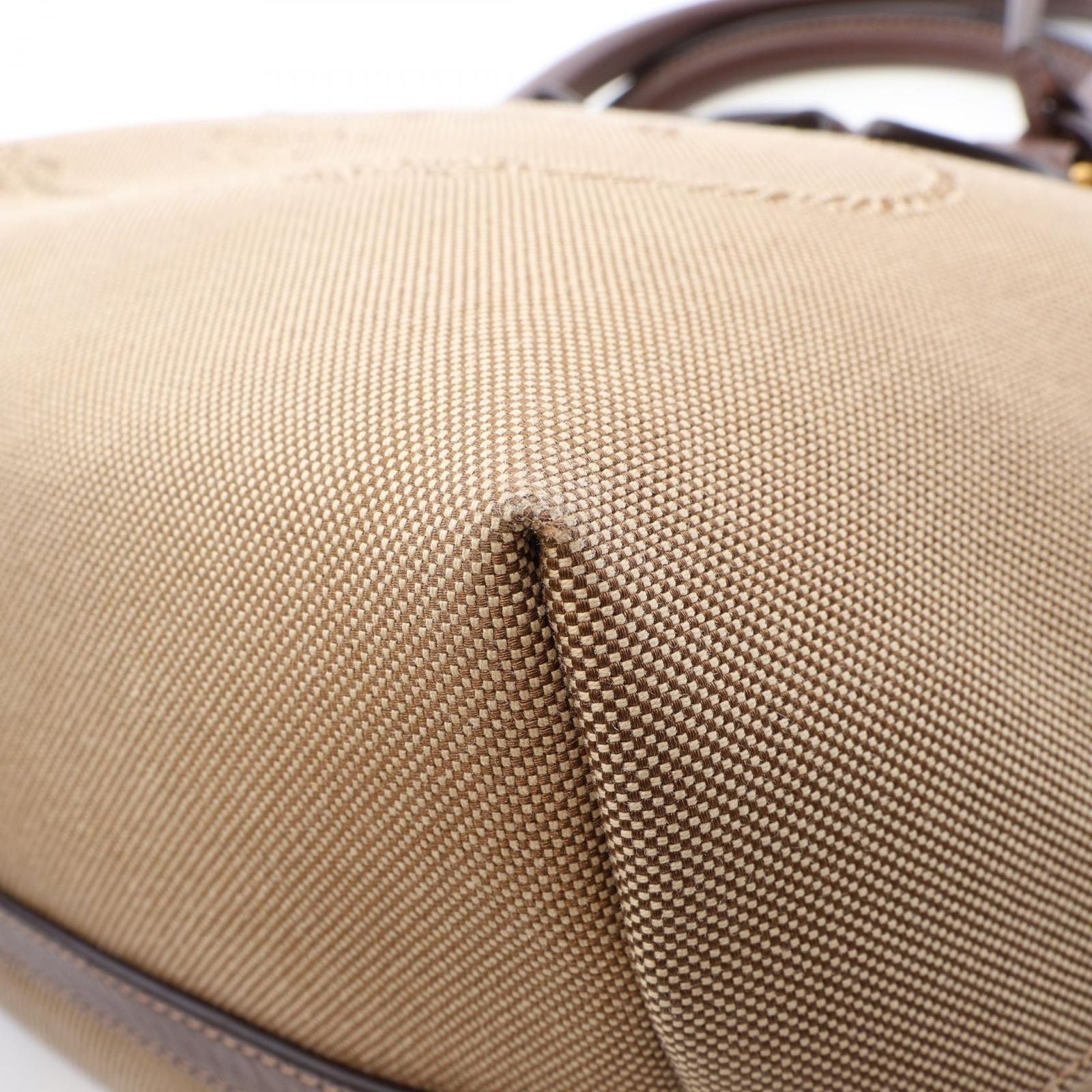 Prada Logo Jacquard 2-Way Beige Brown Canvas Leather Handbag — view 7