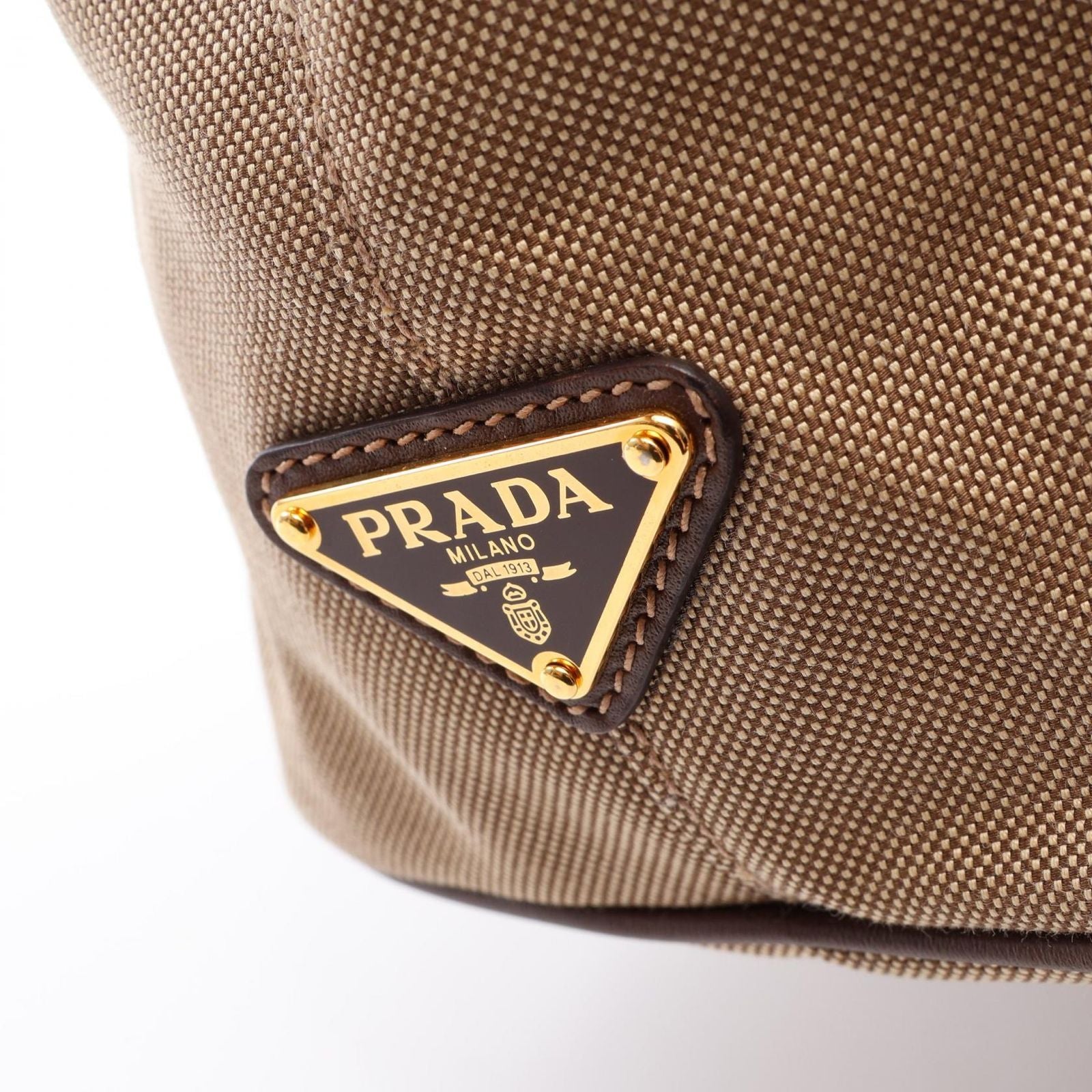 Prada Tote Bag Logo Jacquard 2-Way Beige Brown Canvas Leather Handle — view 5