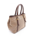 Prada Tote Bag Logo Jacquard 2-Way Beige Brown Canvas Leather Handle — view 2