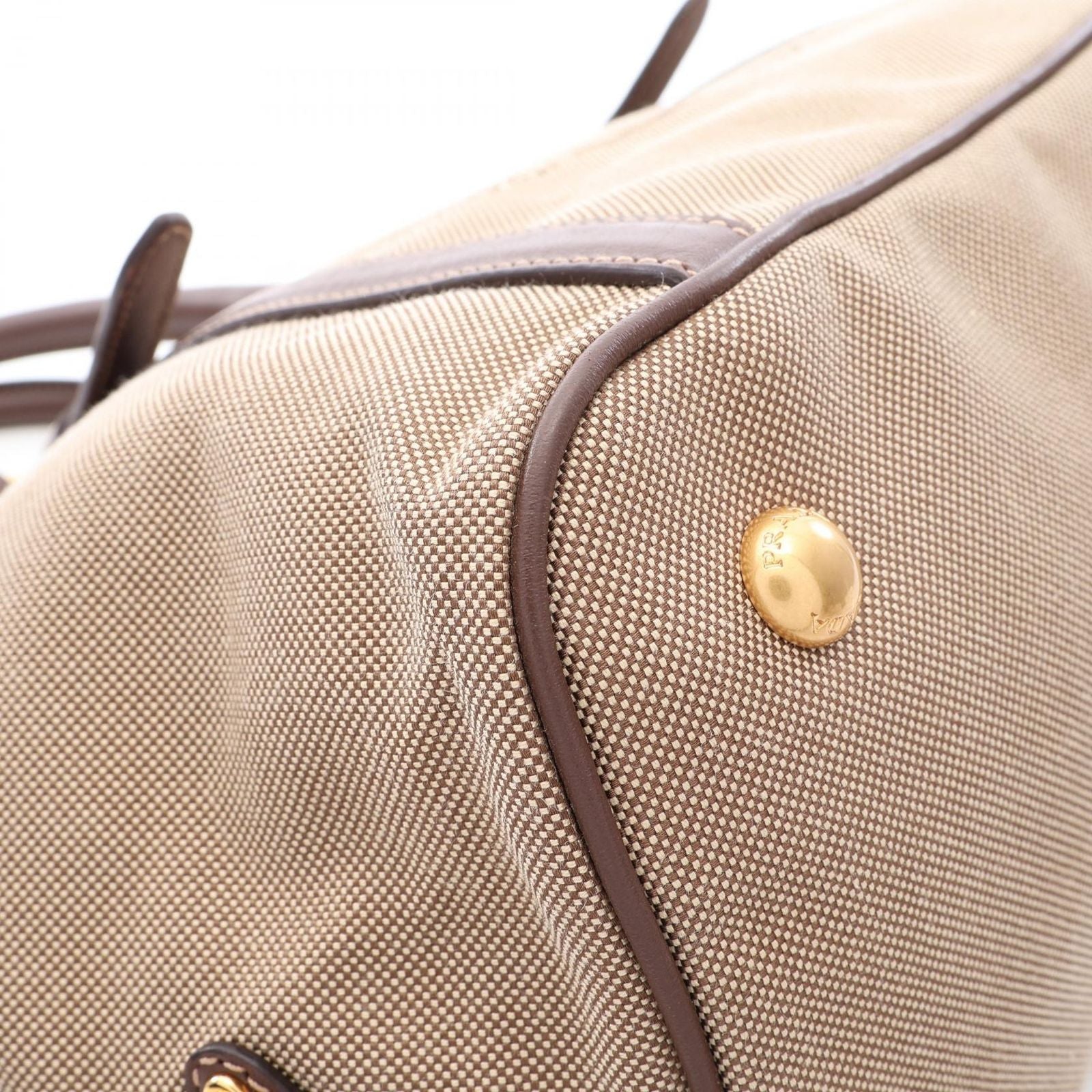 Prada Tote Bag Logo Jacquard 2-Way Beige Brown Canvas Leather Handle — view 7