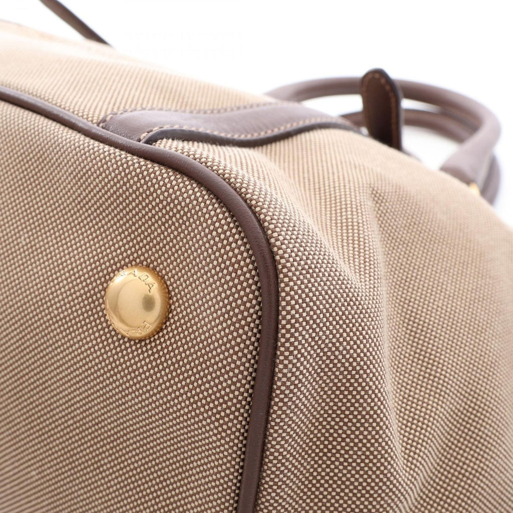 Prada Tote Bag Logo Jacquard 2-Way Beige Brown Canvas Leather Handle — view 6