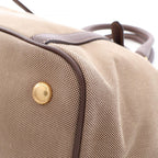 Prada Tote Bag Logo Jacquard 2-Way Beige Brown Canvas Leather Handle — view 6