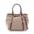 Prada Tote Bag Logo Jacquard 2-Way Beige Brown Canvas Leather Handle