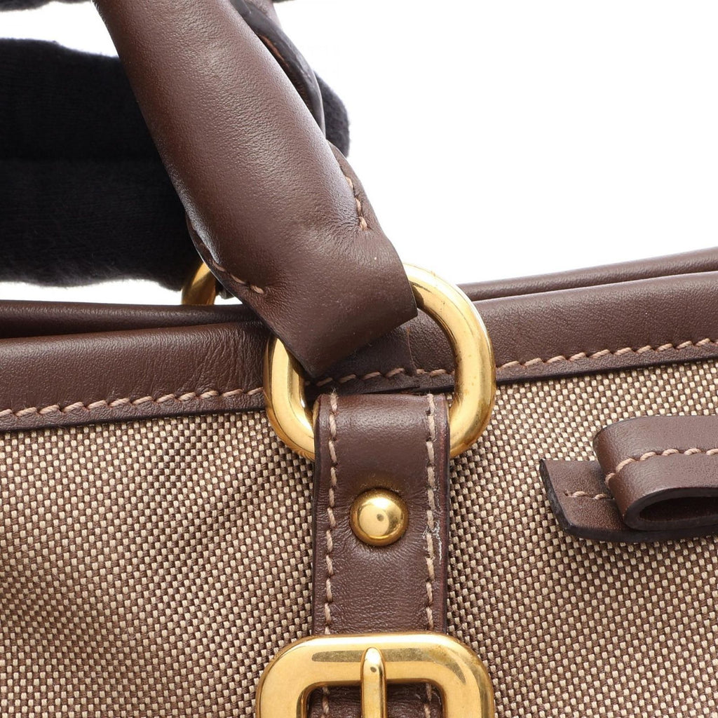 Prada Tote Bag Logo Jacquard 2-Way Beige Brown Canvas Leather Handle — view 8