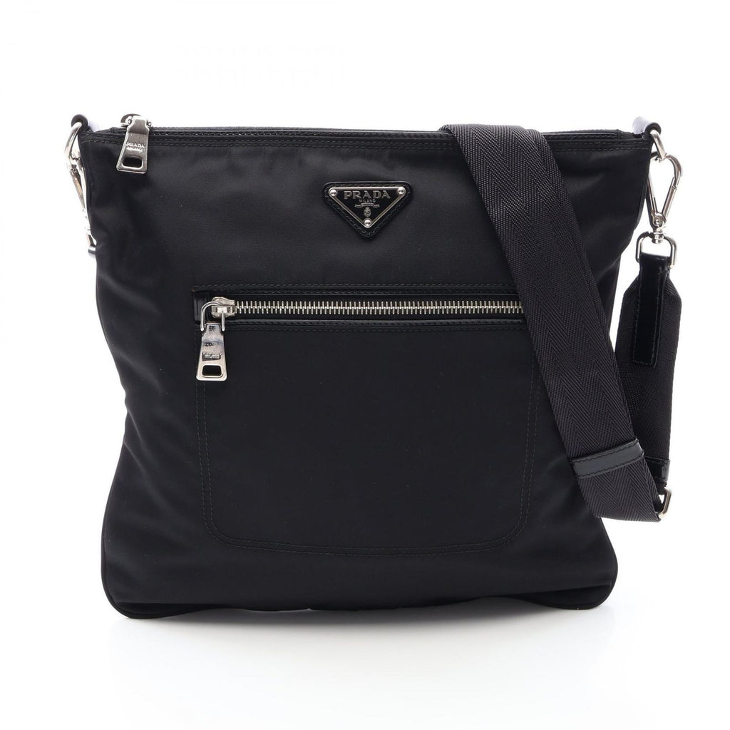Prada Shoulder Bag Tessuto Black Nylon Leather Triangle Logo