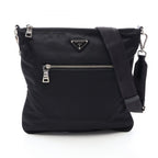 Prada Shoulder Bag Tessuto Black Nylon Leather Triangle Logo
