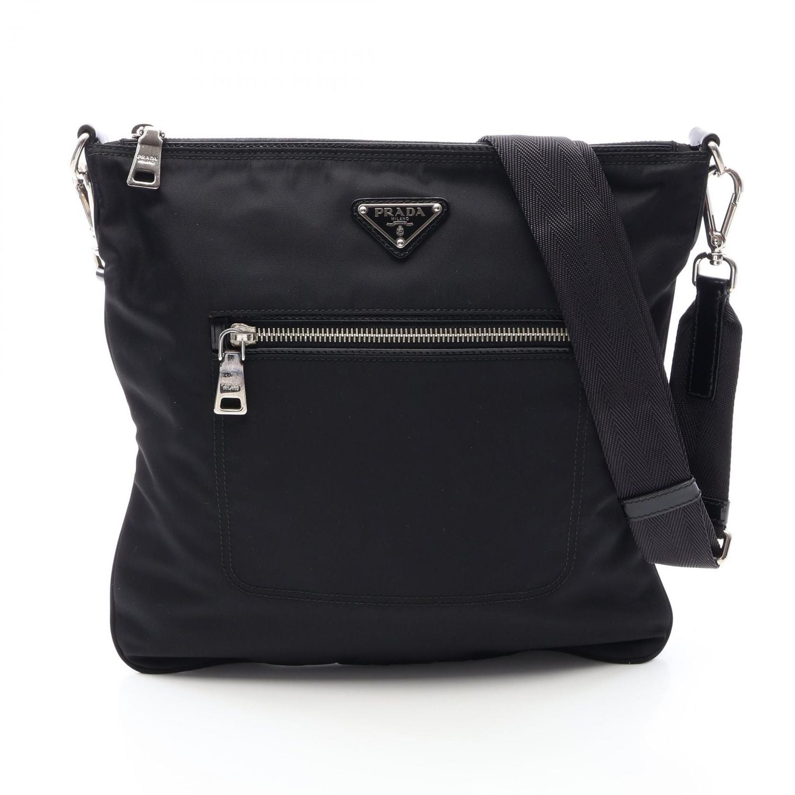 Prada Shoulder Bag Tessuto Black Nylon Leather Triangle Logo