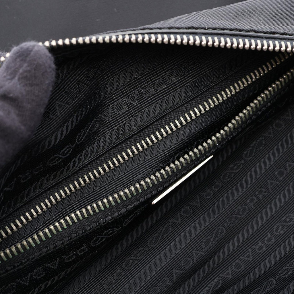 Prada Shoulder Bag Tessuto Black Nylon Leather Triangle Logo — view 8