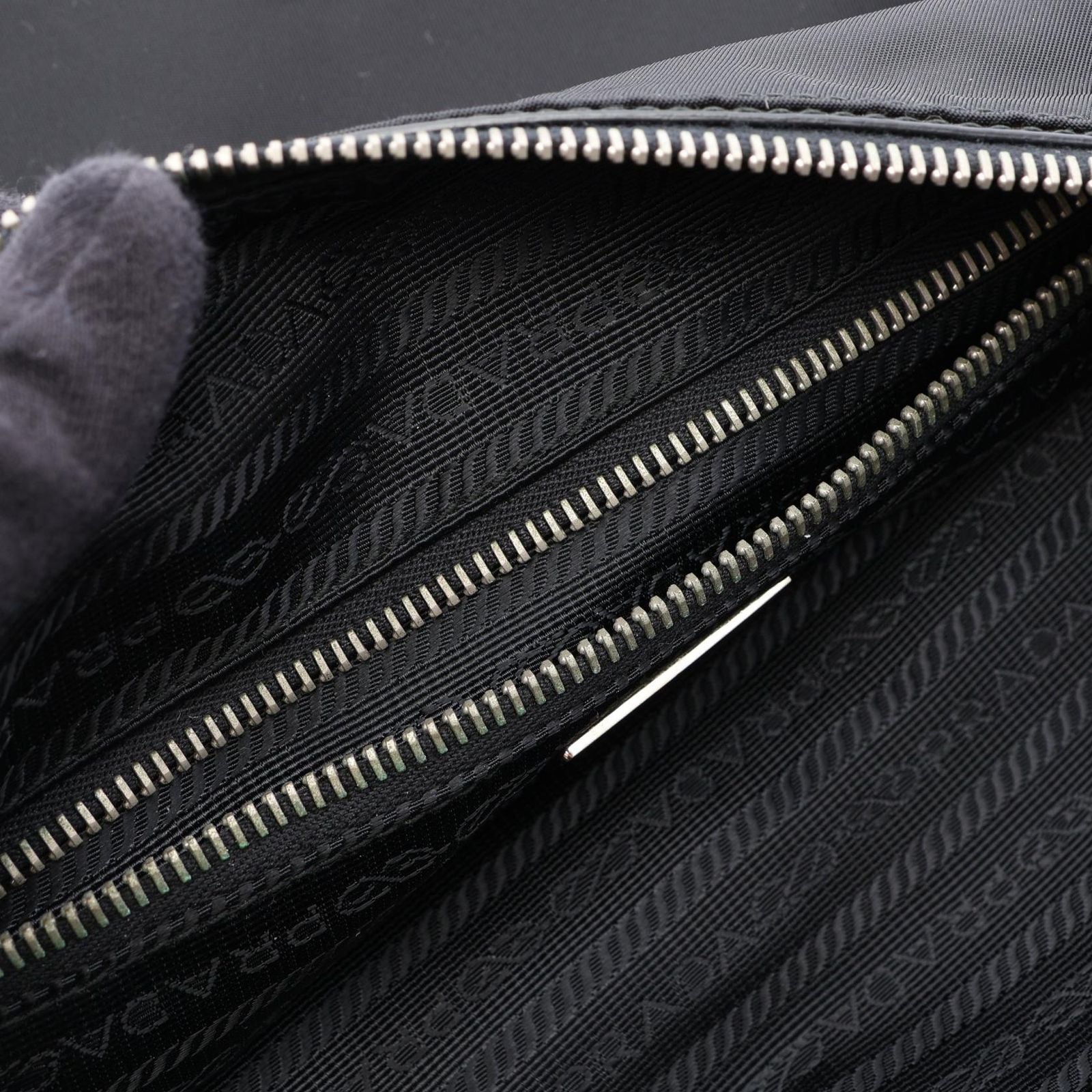 Prada Shoulder Bag Tessuto Black Nylon Leather Triangle Logo — view 8