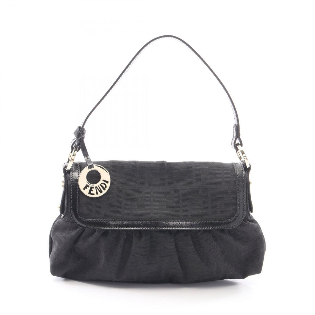 Fendi Shoulder Bag Zucca Black Canvas Leather