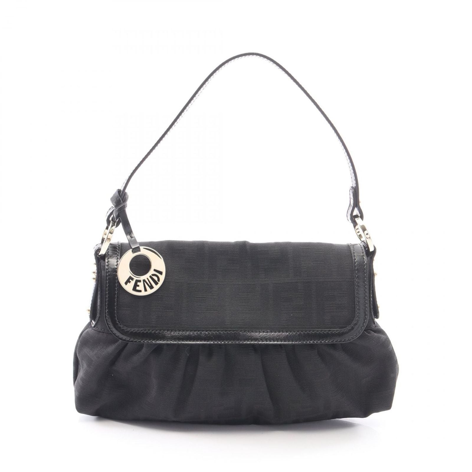 Fendi Shoulder Bag Zucca Black Canvas Leather