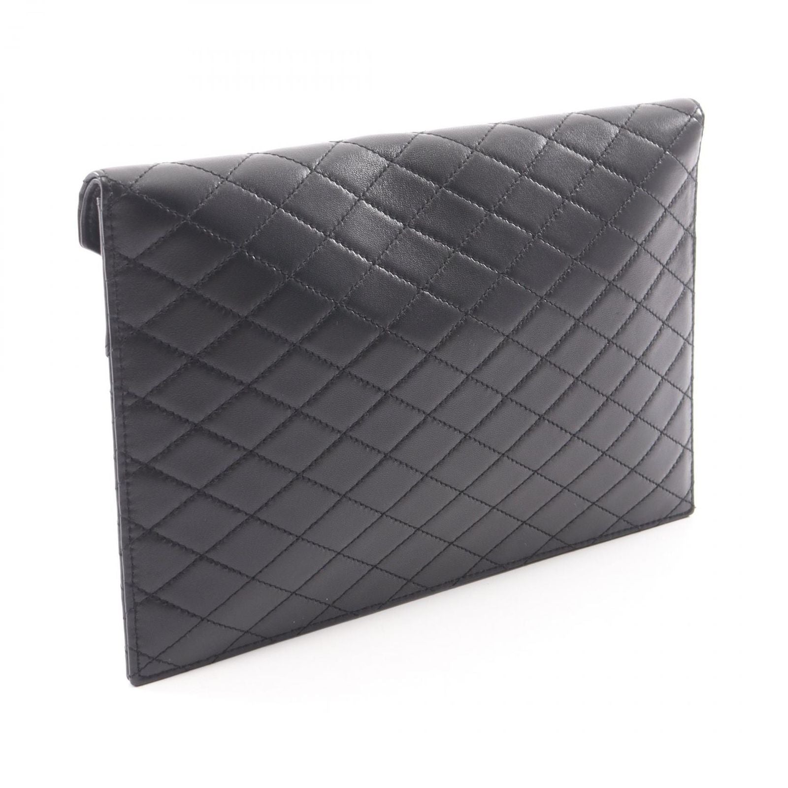 Saint Laurent Paris Clutch Gabby Black Leather Flap Chain — view 2