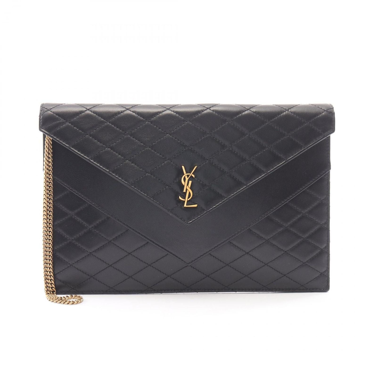 Saint Laurent Paris Clutch Gabby Black Leather Flap Chain